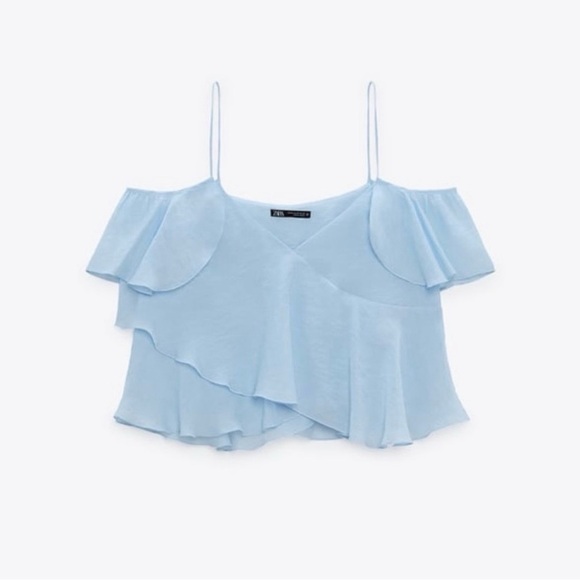 Zara Light Blue Ruffle Tank Top - Picture 1 of 3